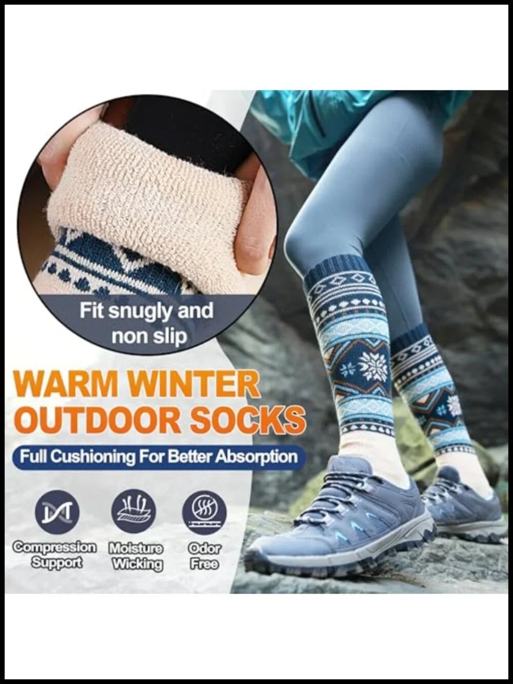 3 Pairs Merino Wool Thermal Ski Socks Knee High Winter Warm Compression Unisex
